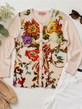 Ted Baker London Floral Cardigan Cream Multicolor Button Front Women’s XS